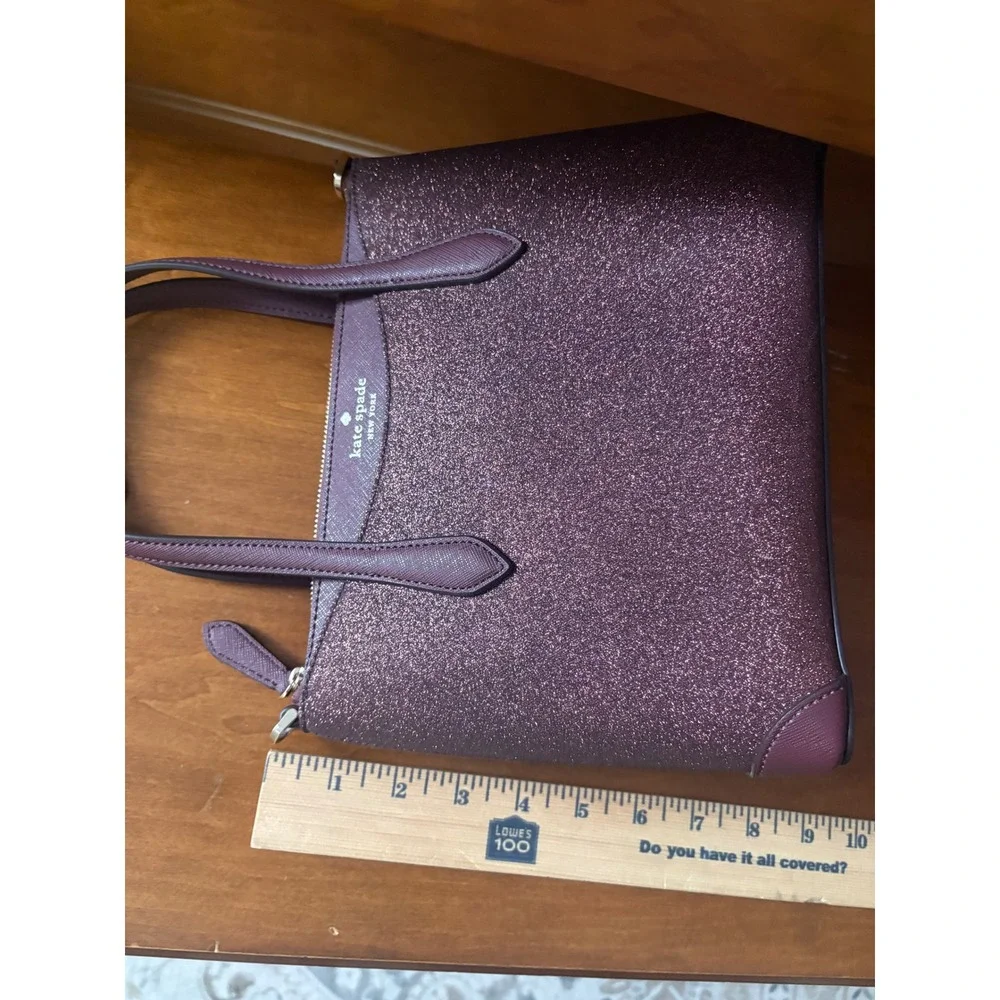 Kate Spade New York Glitter Crossgrain Leather‎ Satchel Crossbody Plum Purple